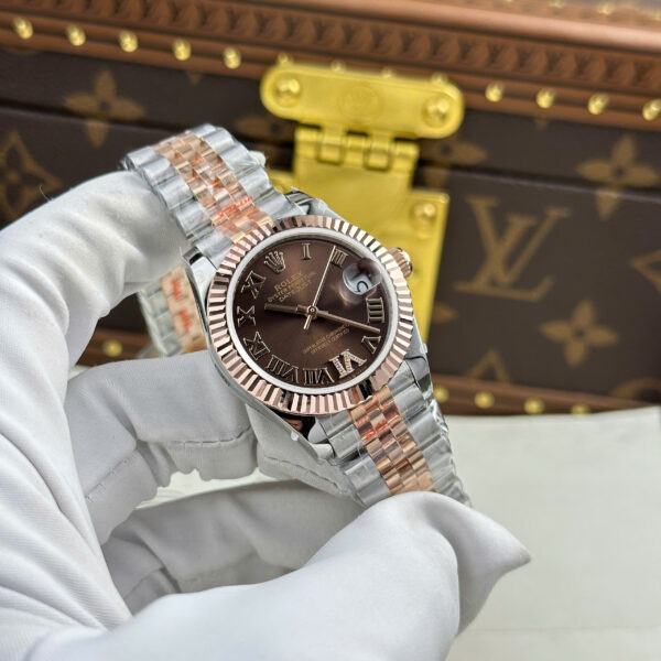 AAAWatch Rolex Datejust Ladies Automatic Watch, Two‑Tone Rose Gold Steel Jubilee Bracelet, Fluted Bezel Brown Roman Numeral Dial Date Window Wrist Watch