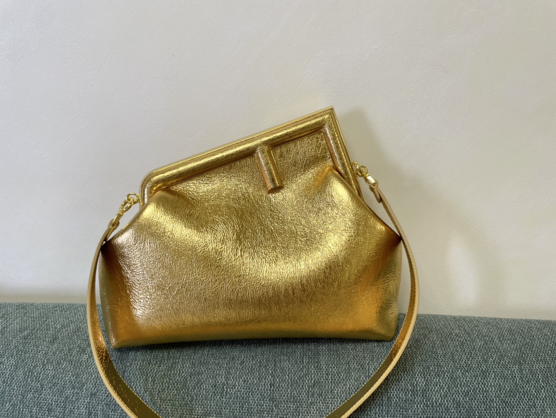 TOP FENDI Crinkled Gold First Bags - 2 Sizes - Golden