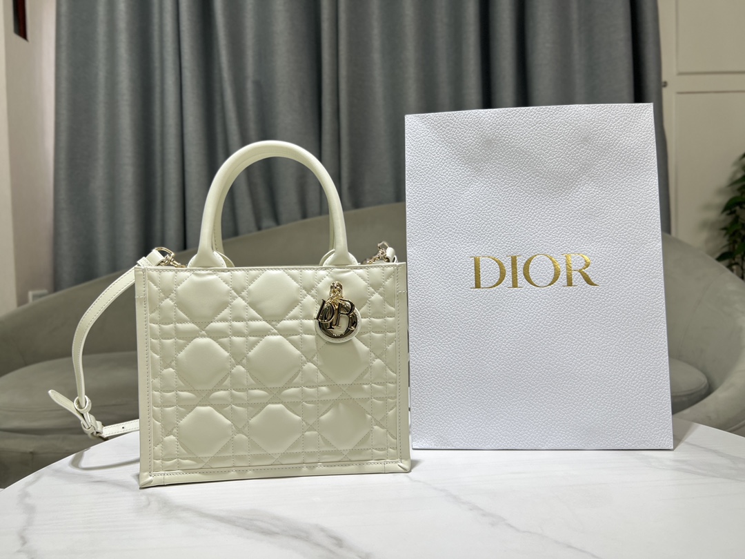 TOP Christian Dior Calfskin Leather Book Tote Bags 26.5cm/36.5cm- White