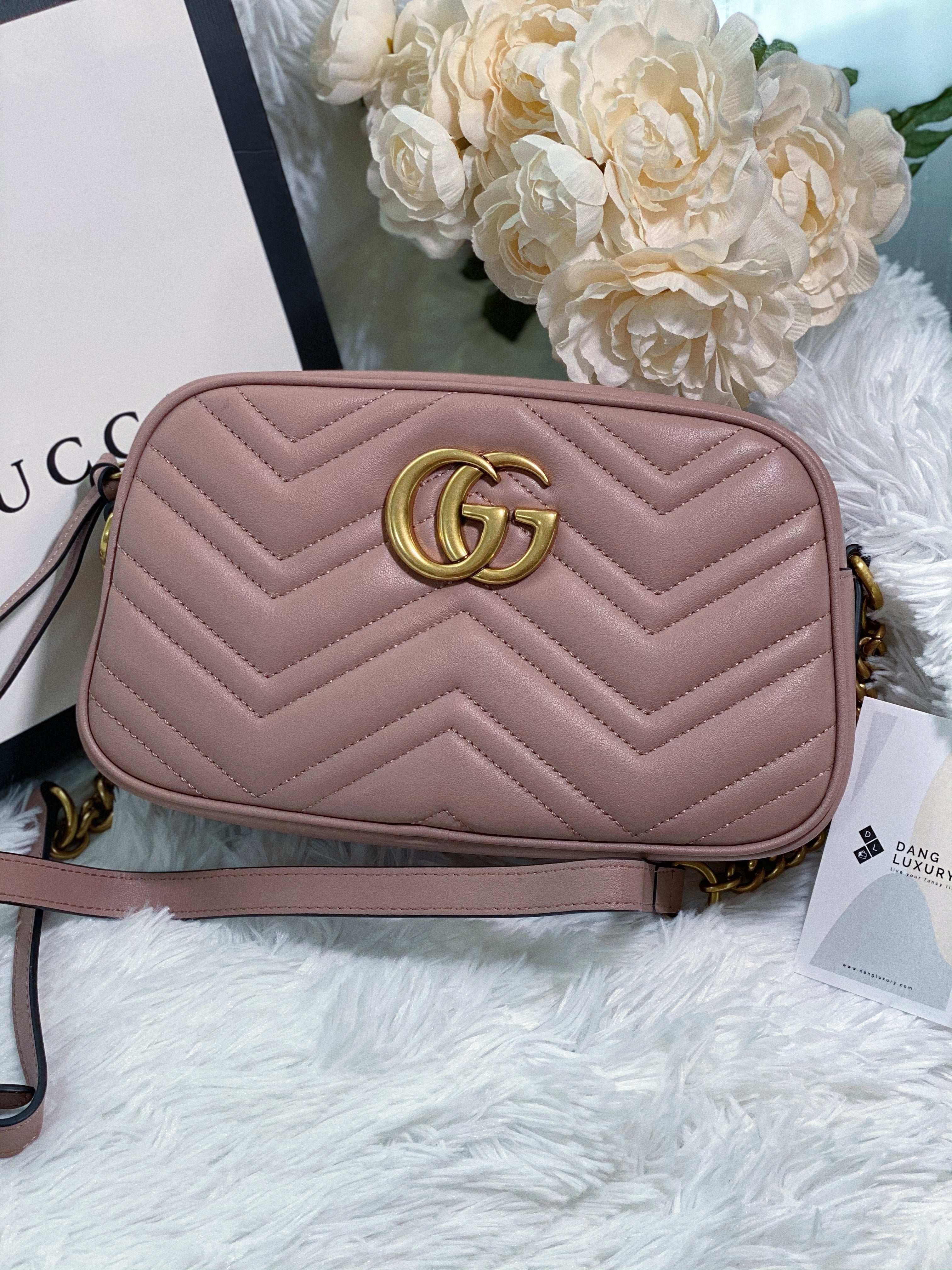 TOP GUCCI GG Marmont Bag Matelasse Small 26*15*7 - Dusty Pink