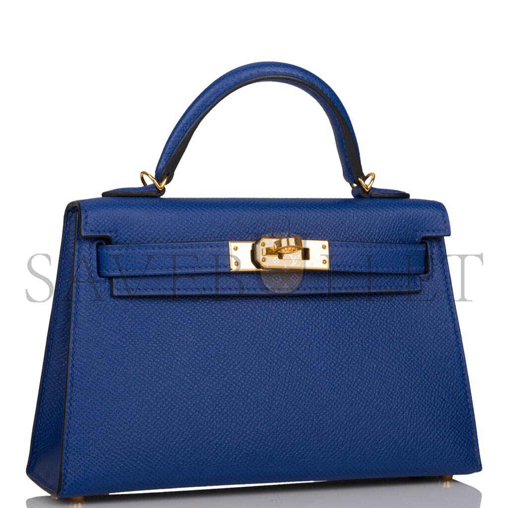 HERMÈS MINI KELLY II EPSOM ELECTRIC BLUE GOLD HARDWARE (19*12*5.5cm)