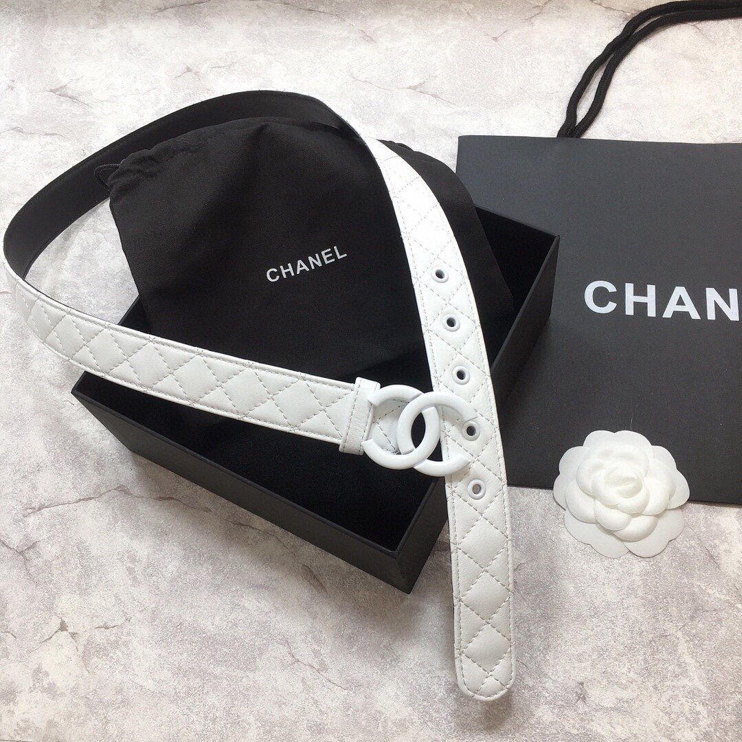 Chanel Belt Quilted With Double C Buckle White With White Hardware Women Belt 30MM