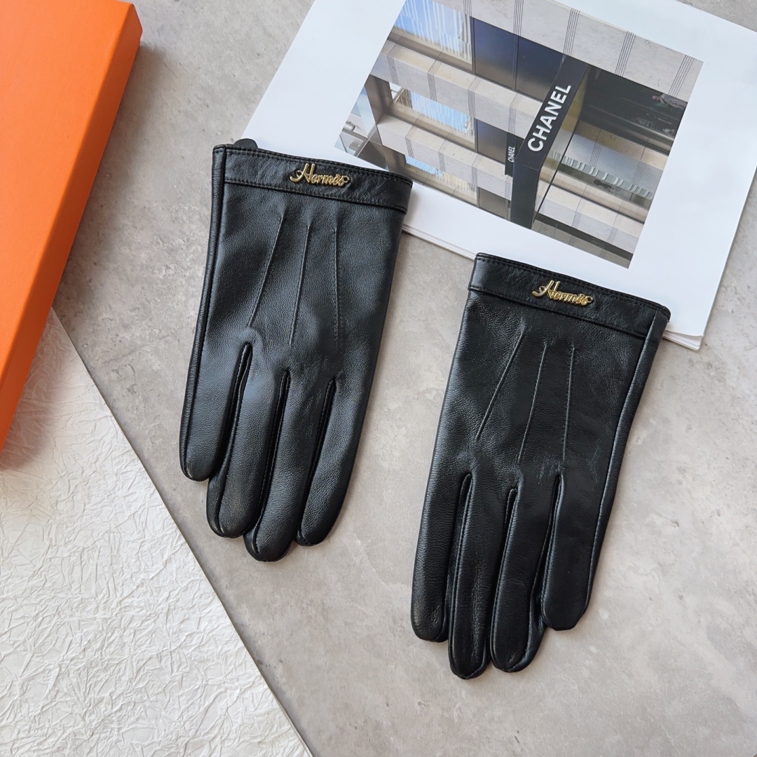 TOP HERMES Men's New Sheepskin Gloves