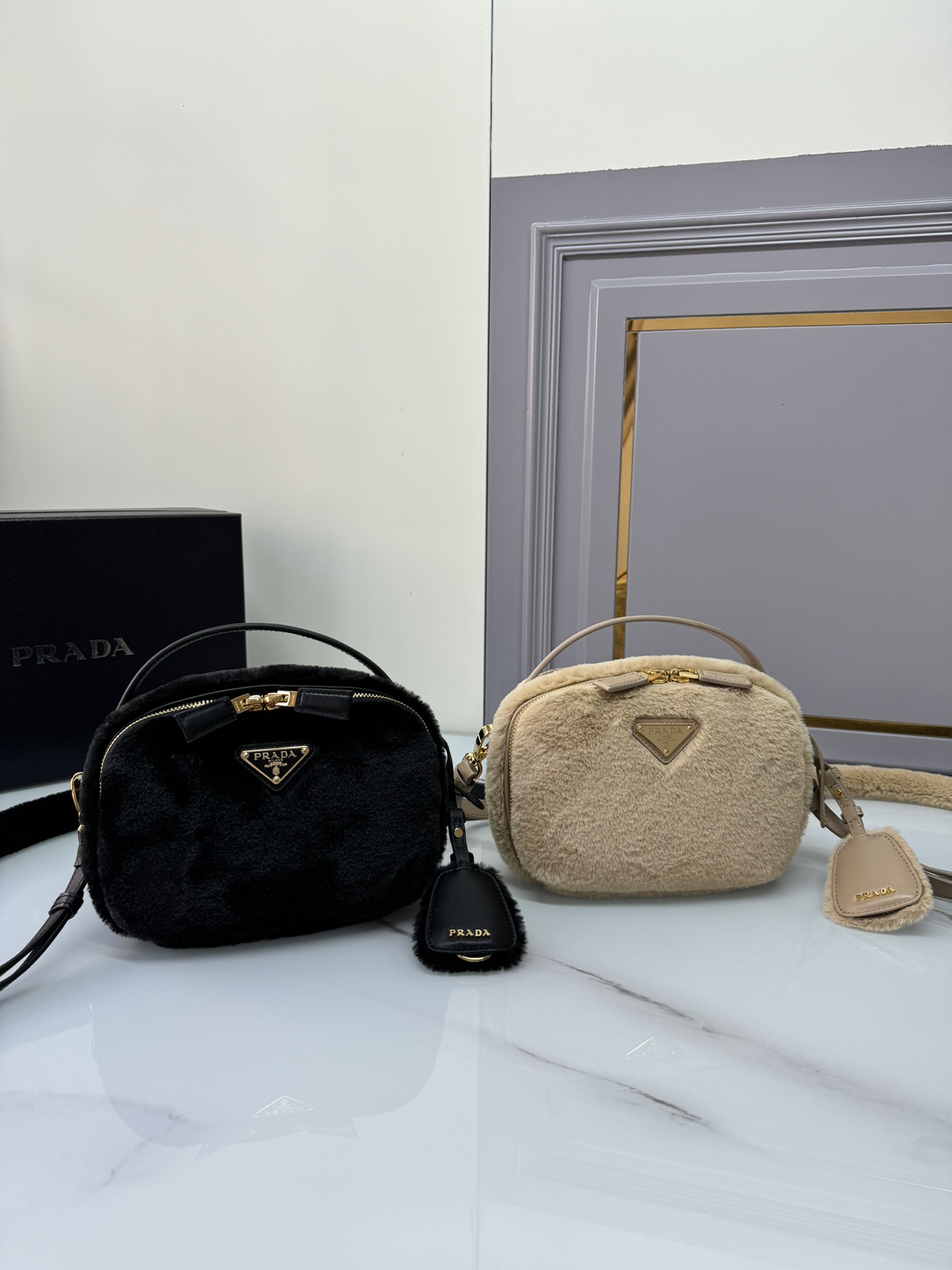 Top PRADA Mini Bag Wool with Shearling 19.5x13x6cm - 2 Color