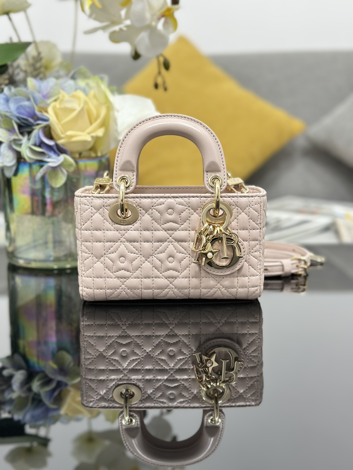 TOP Christian Dior Soft Lambskin Lucky Star Lady D-Joy Bag 16 x 9 x 5 cm - Pink&GHW