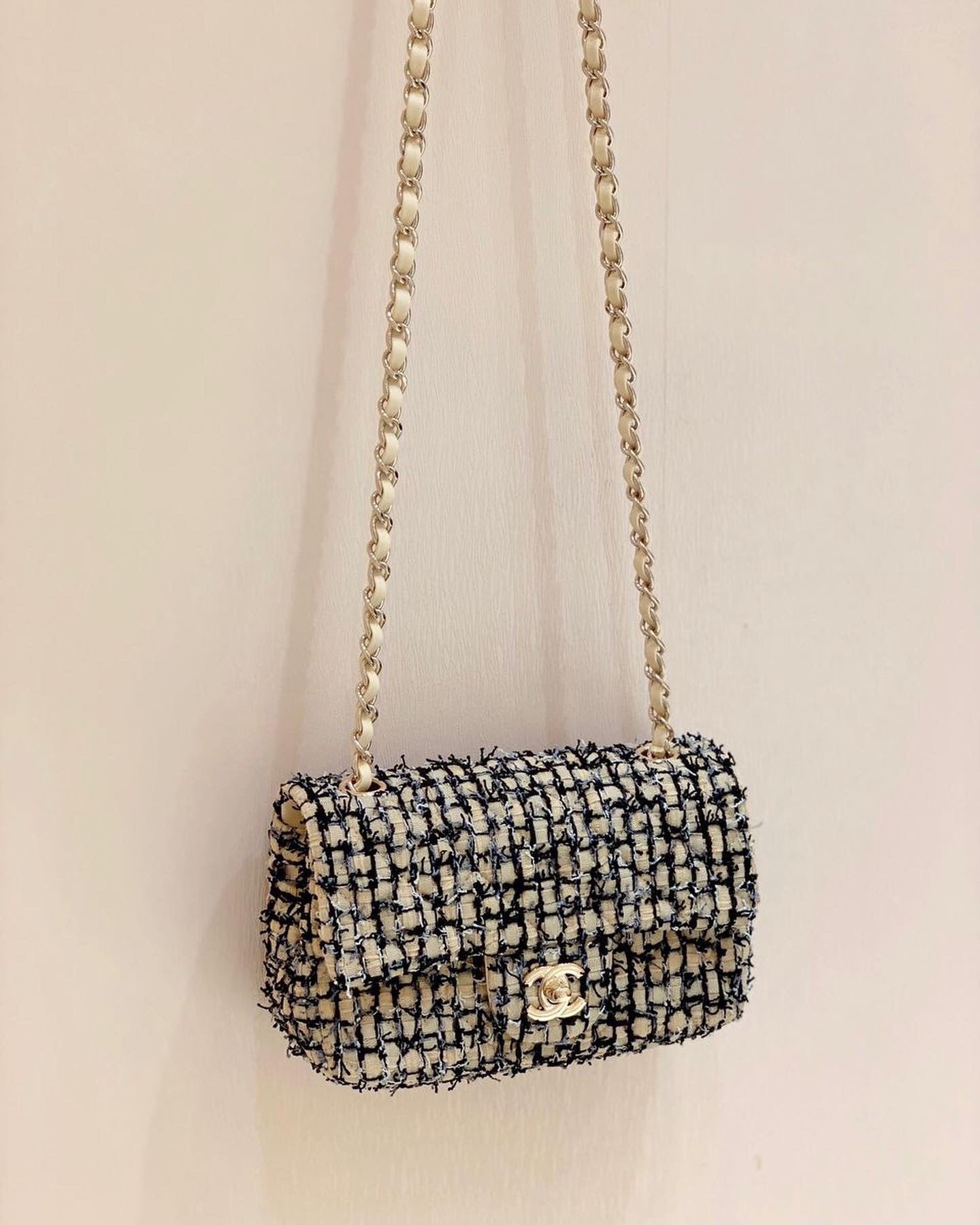 TOP CHANEL Classic Flap Bag Tweed Mini Rectangular 20cm - Yellow Black