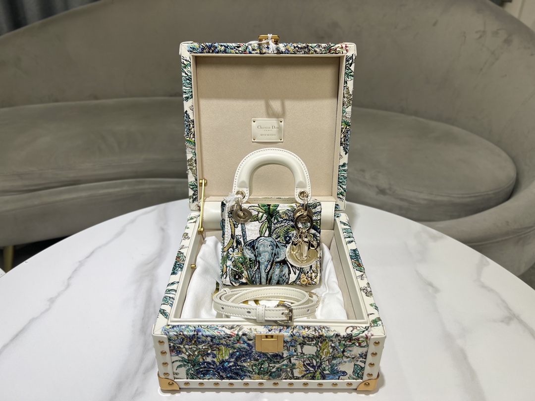 TOP Christian Dior White Calfskin Leather Lady Dior Bags+Storage Box - GHW