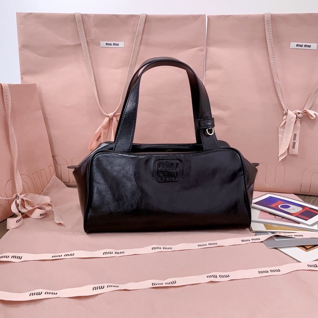 TOP Miu Miu Cowhide  Bowling Bag 28X15X13CM - Black