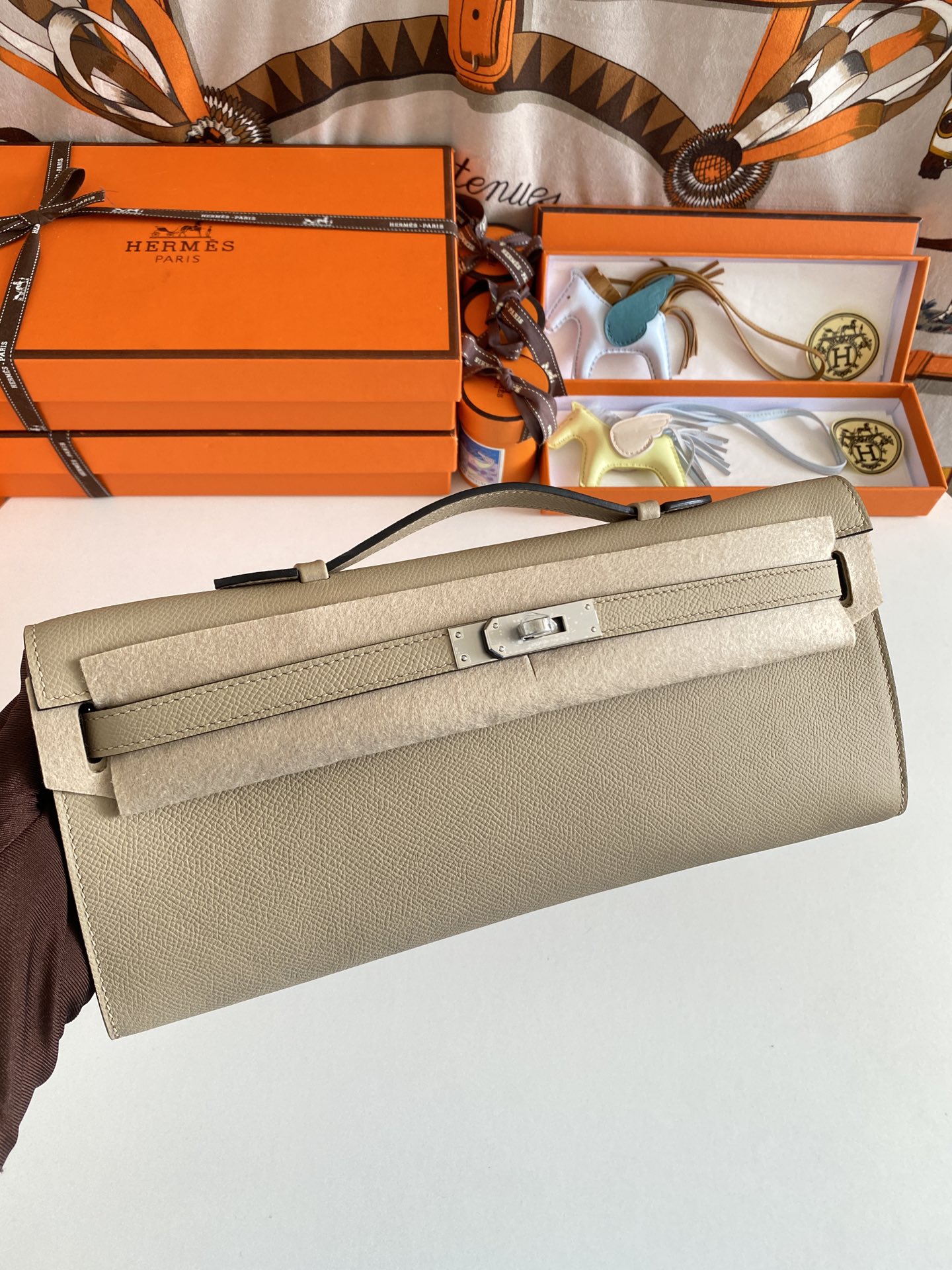 TOP HERMES Kelly Cut Epsom 31CM - Elephant Grey - GHW&SHW