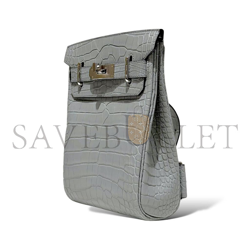HERMÈS MASTER HAC A DOS PM BACKPACK IN GRIS CIMENT ALLIGATOR (26*17*8cm)