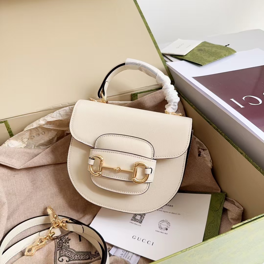 TOP GUCCI Horsebit 1955 Top Handle Bag 18 x 15 x 6.5cm - White