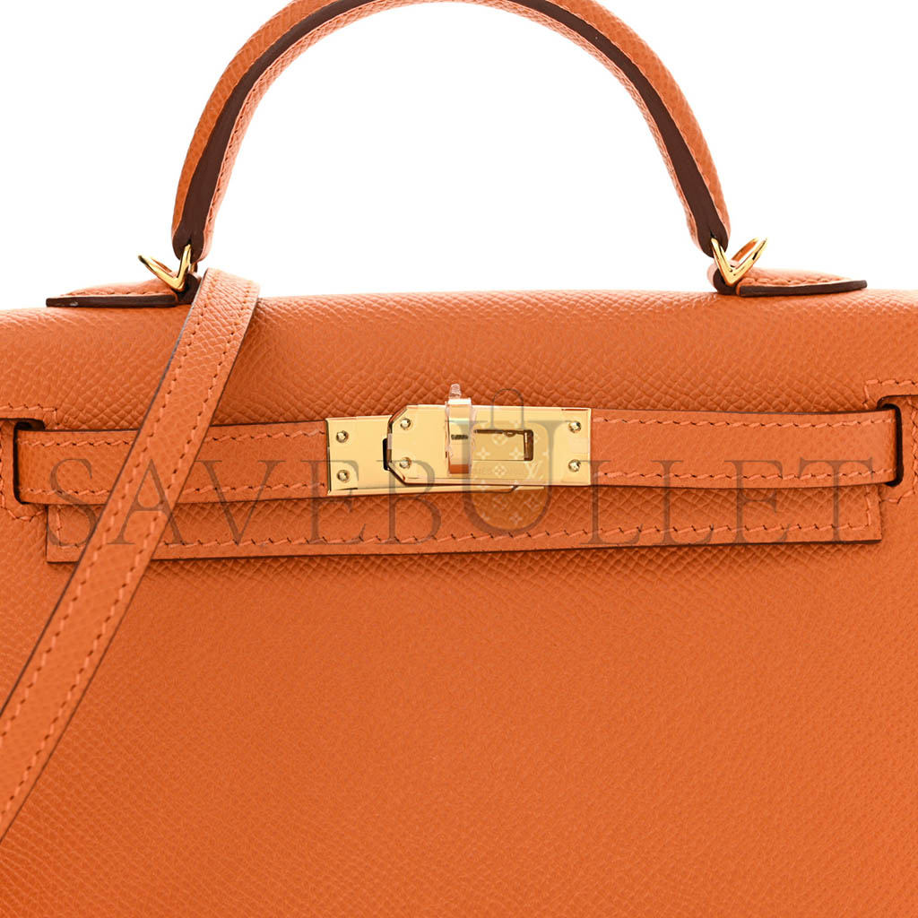 HERMÈS MINI KELLY II EPSOM LEATHER ORANGE GOLD BUCKLE (19*12*5.5cm)