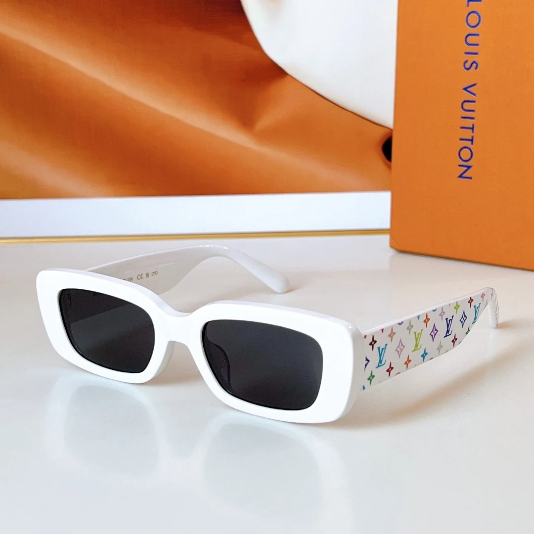 Women Retro Narrow Rectangle Sunglasses Colorful Printed Temple UV400 Protection Fashion Outdoor Shades Multiple Colors