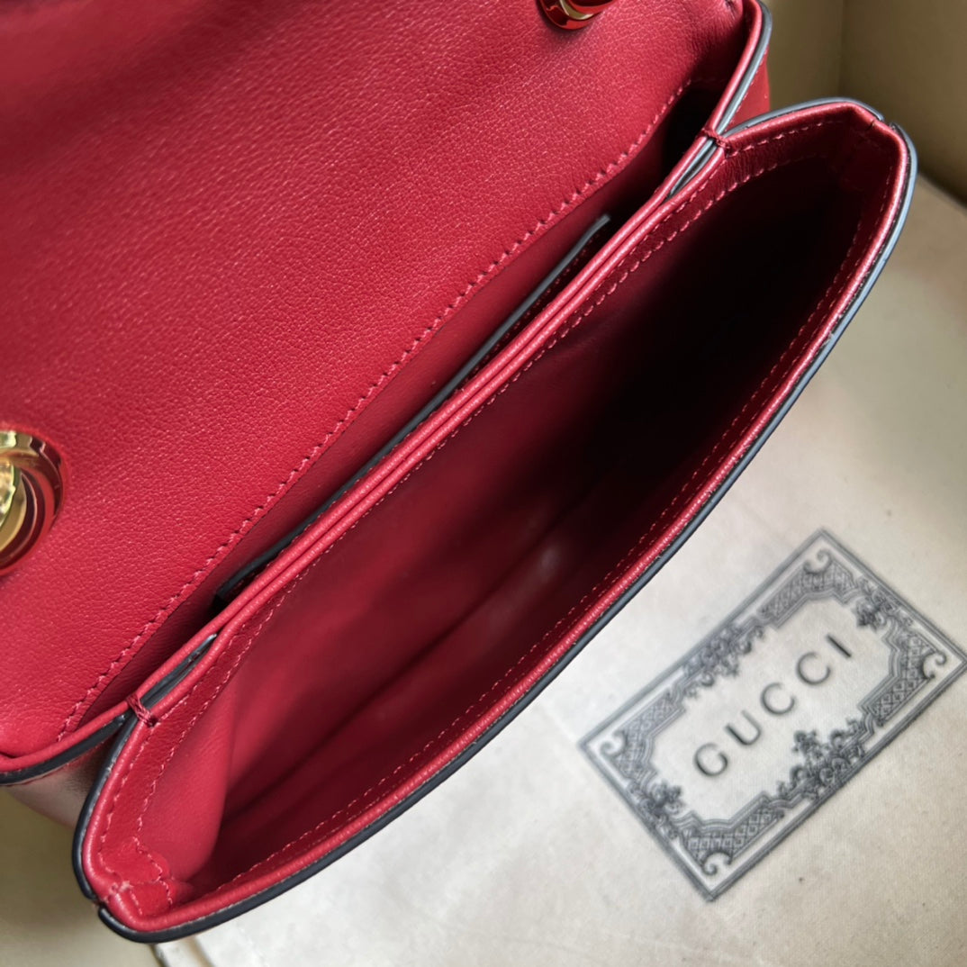 TOP GUCCI G*G Blondie Mini Leather Bag 22x13x5.5cm - Red