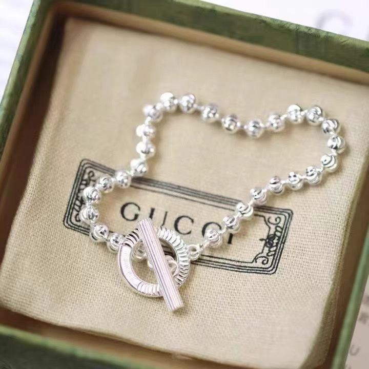 TOP GUCCI Silver Bead OT Buckle Bracelet