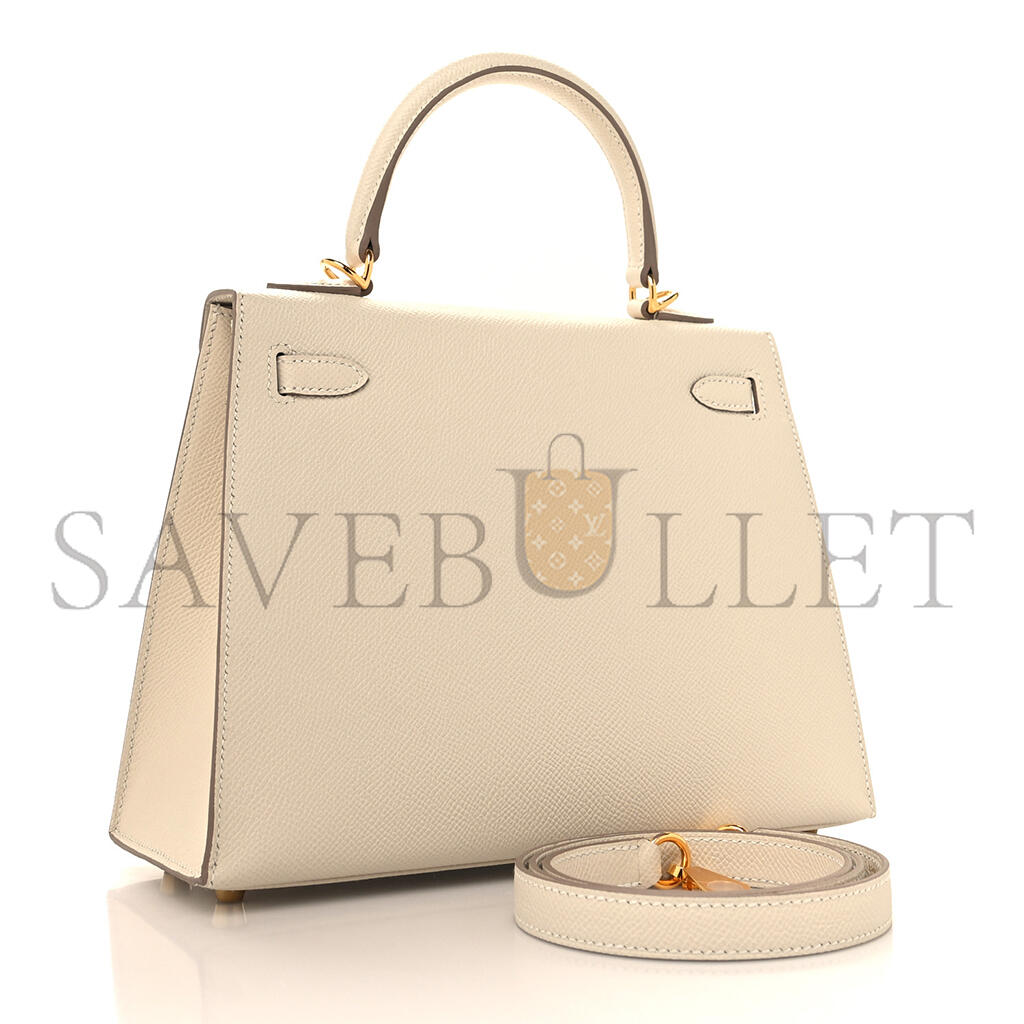 HERMÈS EPSOM KELLY 25 MILKSHAKE WHITE WITH GOLDEN BROWN LINING (25*17*7cm)