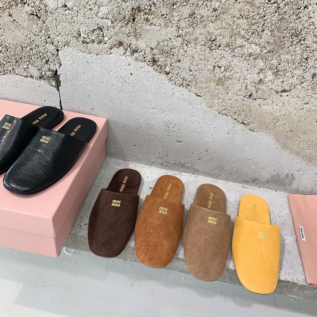 TOP Miu Miu Cowhide/Cow Suede Slippers - 5 Color