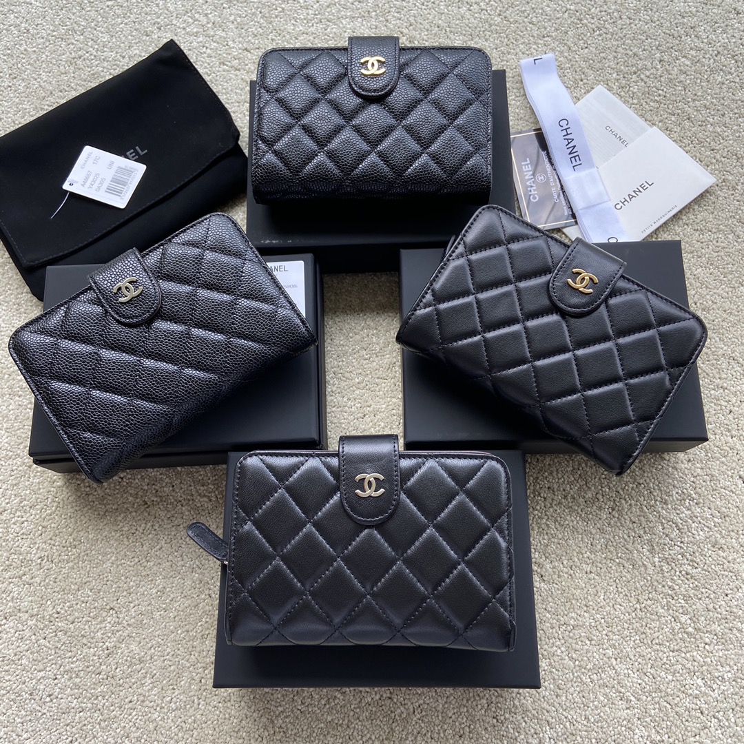 TOP CHANEL Wallet Calfskin/Lambskin 15×10×2.5cm - Black & GHW/SHW