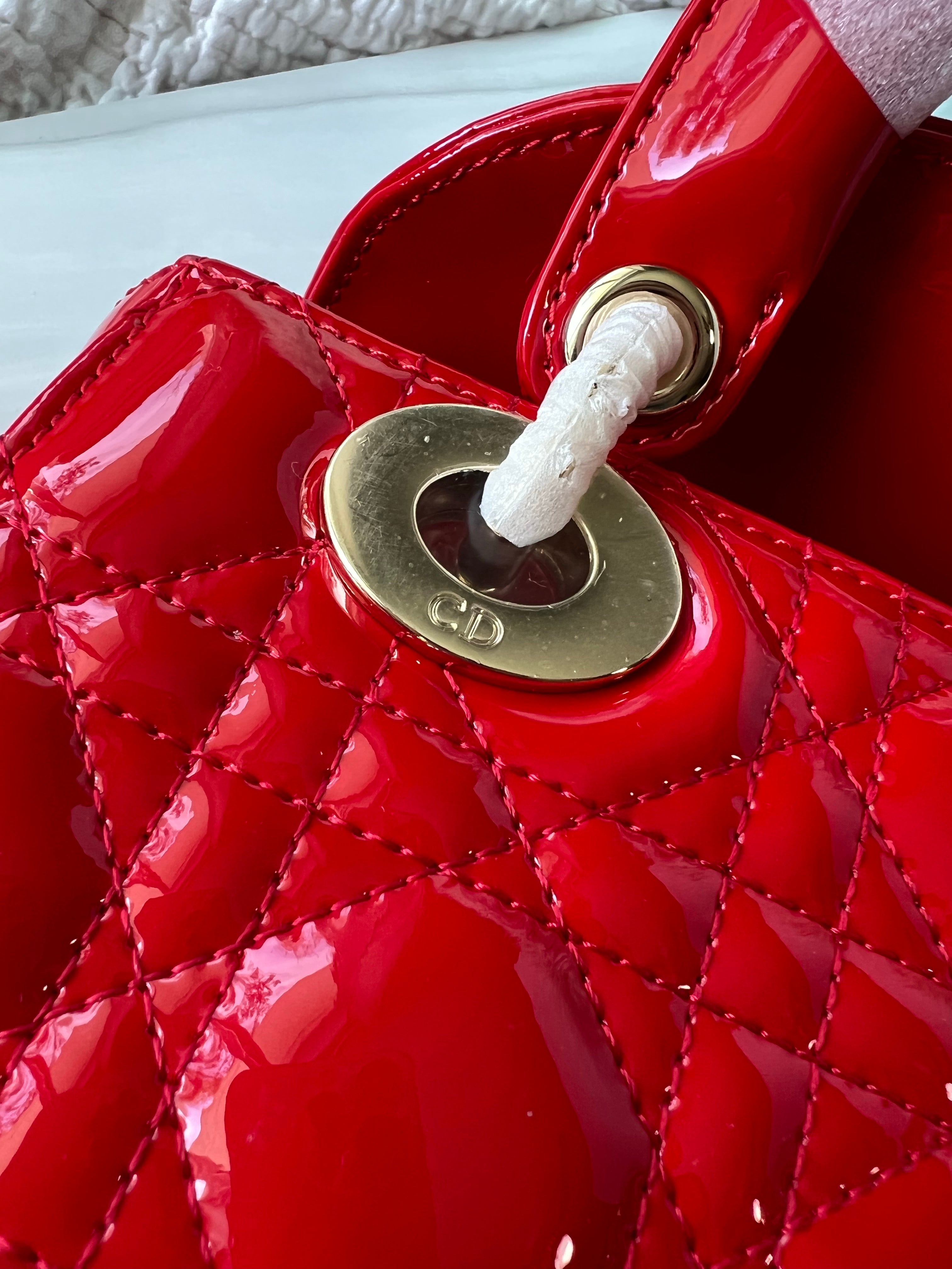 Top Christian Dior Lady Christian Dior Bag Patent ABC Small - Red Cherry