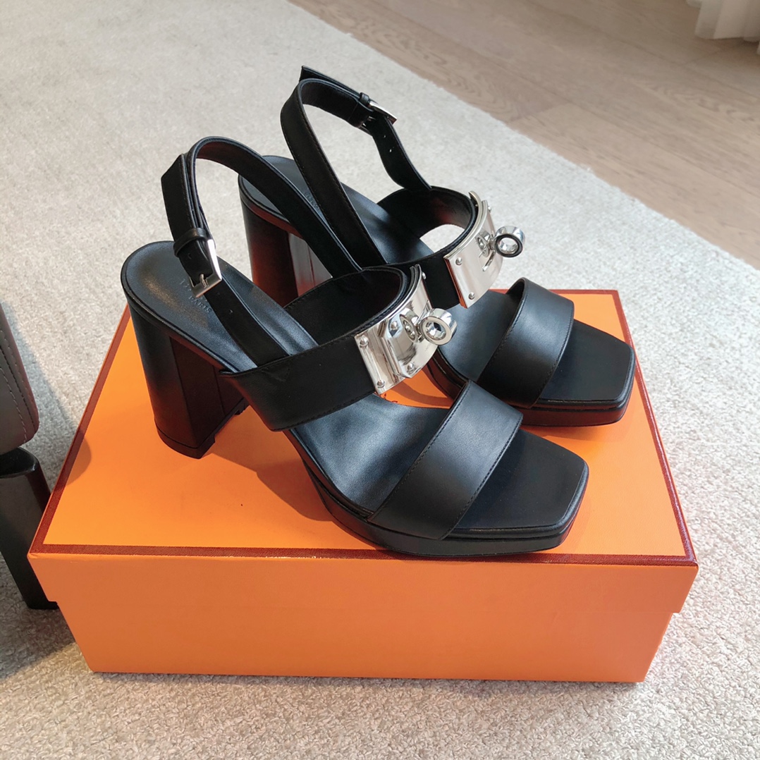 TOP HERMES High Heel Calfskin Sandals - 3 Colors