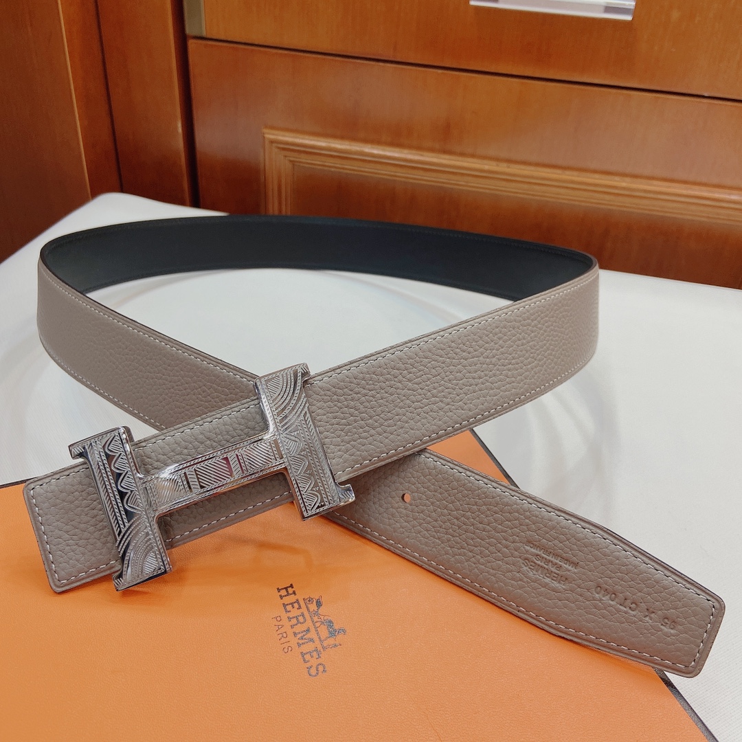 TOP HERMES 3.8cm Reversible Waist Belt - Gray