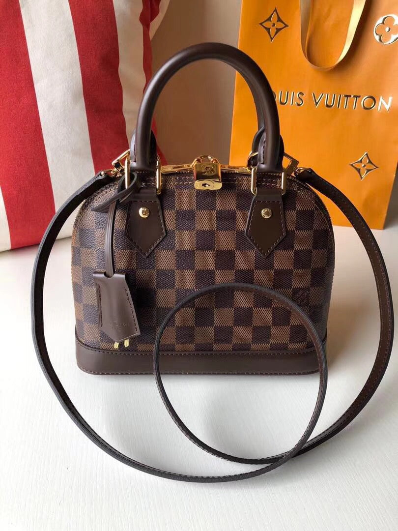 TOP Louis Vuitton LV £V Alma BB Damier Ebene 23.5X17.5X11.5cm-Brown