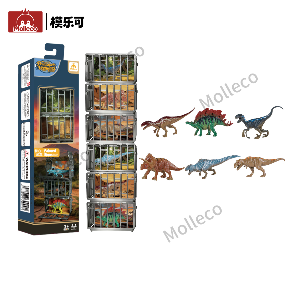 Molleco Dinosaur Figure Toys Set for Kids and Childre ST081 6 Dinosaurs + 6 Cages