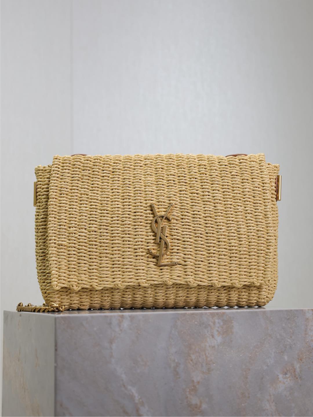 TOP Yves Saint Laurent Kate Bags Raffia Grass Woven Chain Bag 28.5×20×6cm - Beige