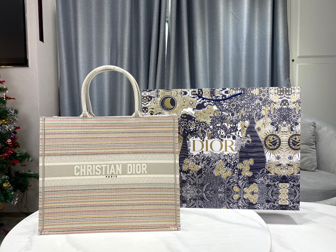TOP Christian Dior Book Tote Bag Multicolored Stripes Large 41.5cm