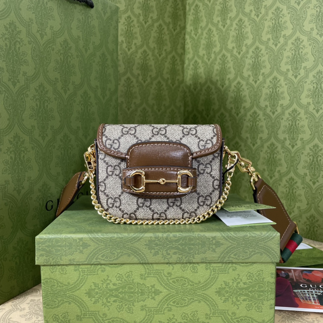 TOP GUCCI G*G Horsebit Mini Bag With Chain 18x12x5cm -GHW-2 colors-Classic-Black