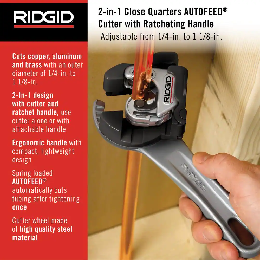 118 2-in-1 Close Quarters AUTOFEED 1/4 in.-1-1/8 in. Metal Tubing Compact Cutter,Tool with X-CEL Knob for Quick Cutting