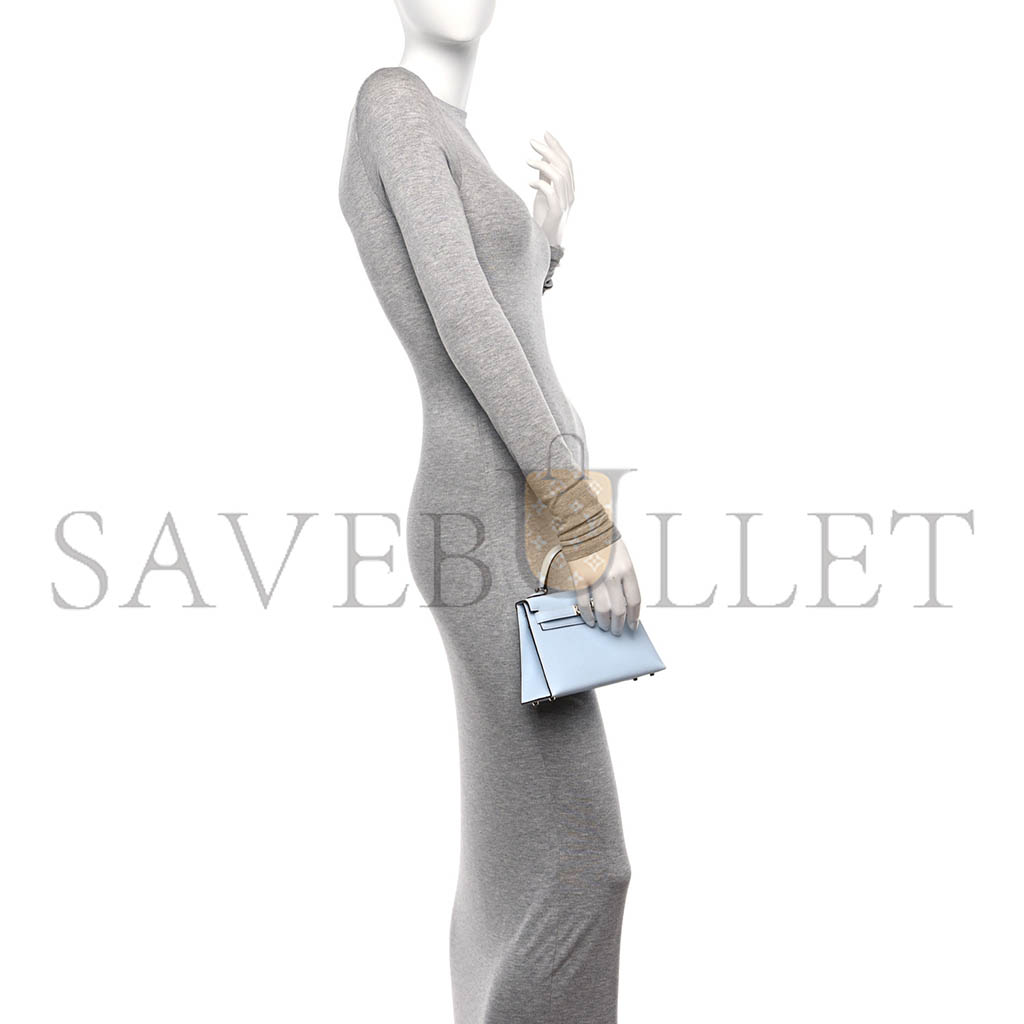 HERMÈS MINI KELLY II EPSOM HAZE BLUE SILVER BUCKLE (19*12*5.5cm)