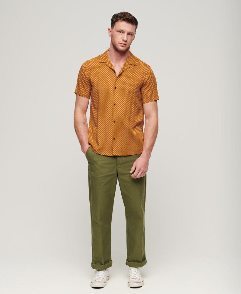 Short Sleeve Revere 70s Shirt | Mini Geo Tan Print