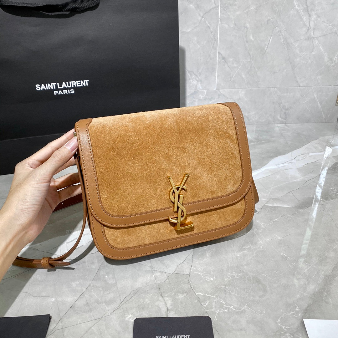 TOP Yves Saint Laurent YSL Solferino Small Suede Bag - Brown