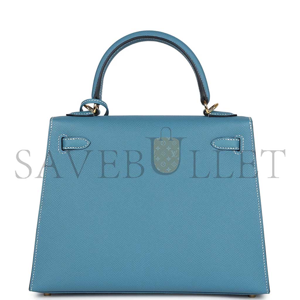 HERMÈS KELLY SELLIER 25 BLUE JEAN EPSOM GOLD HARDWARE (25*17*7cm)