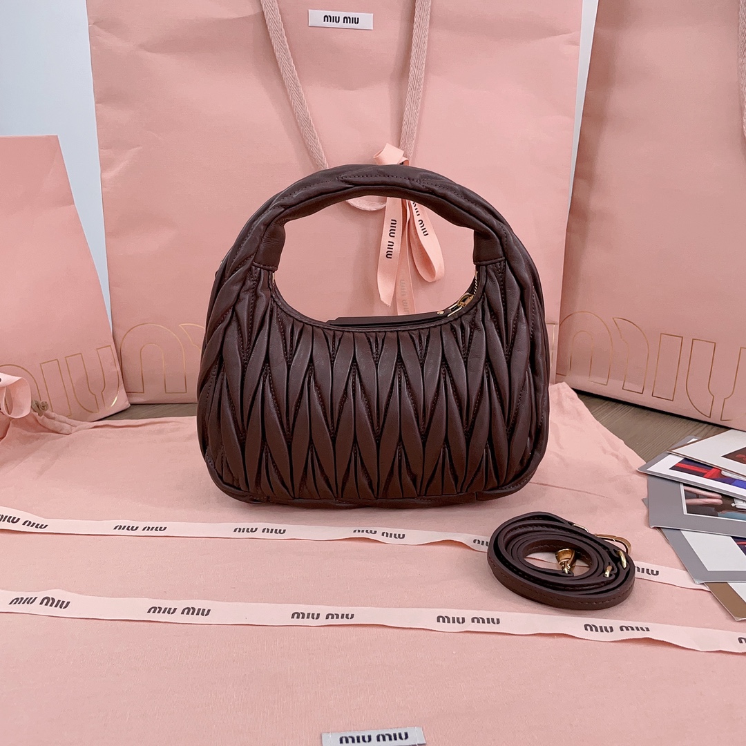 TOP Miu Miu Lambskin Miu Wander Bag 23x13x7cm - Briar Wood Color