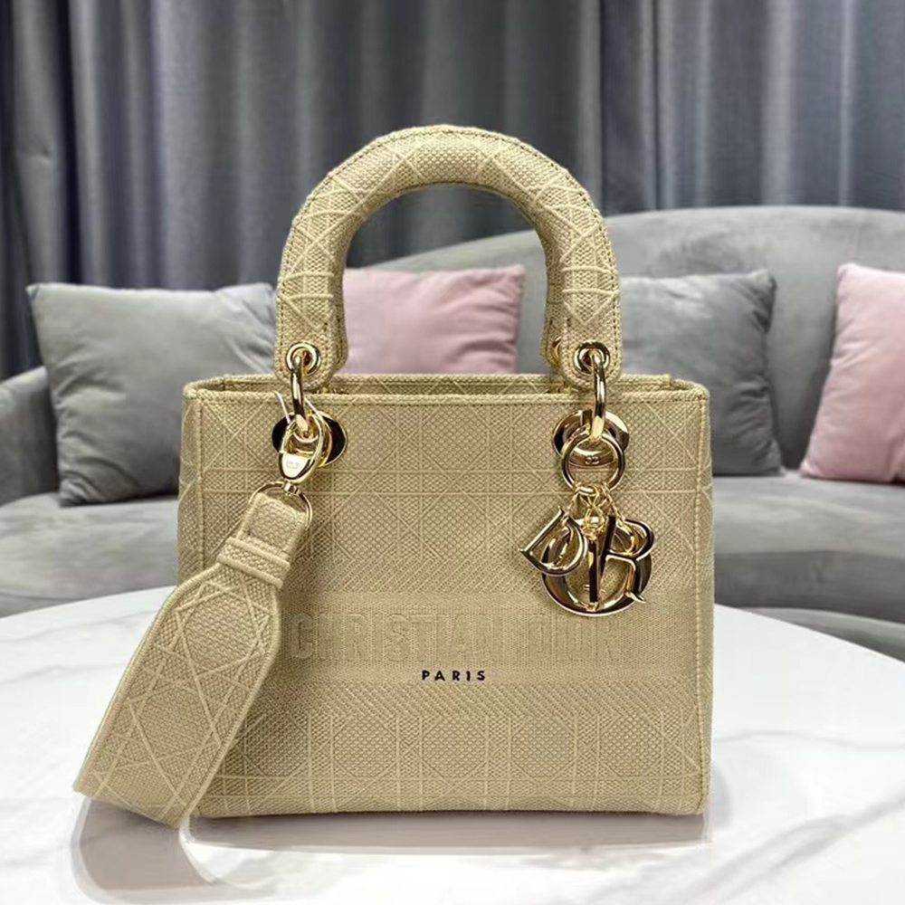Dior Medium LADY Bag Cannage Embroidery（10A Mirror Version）