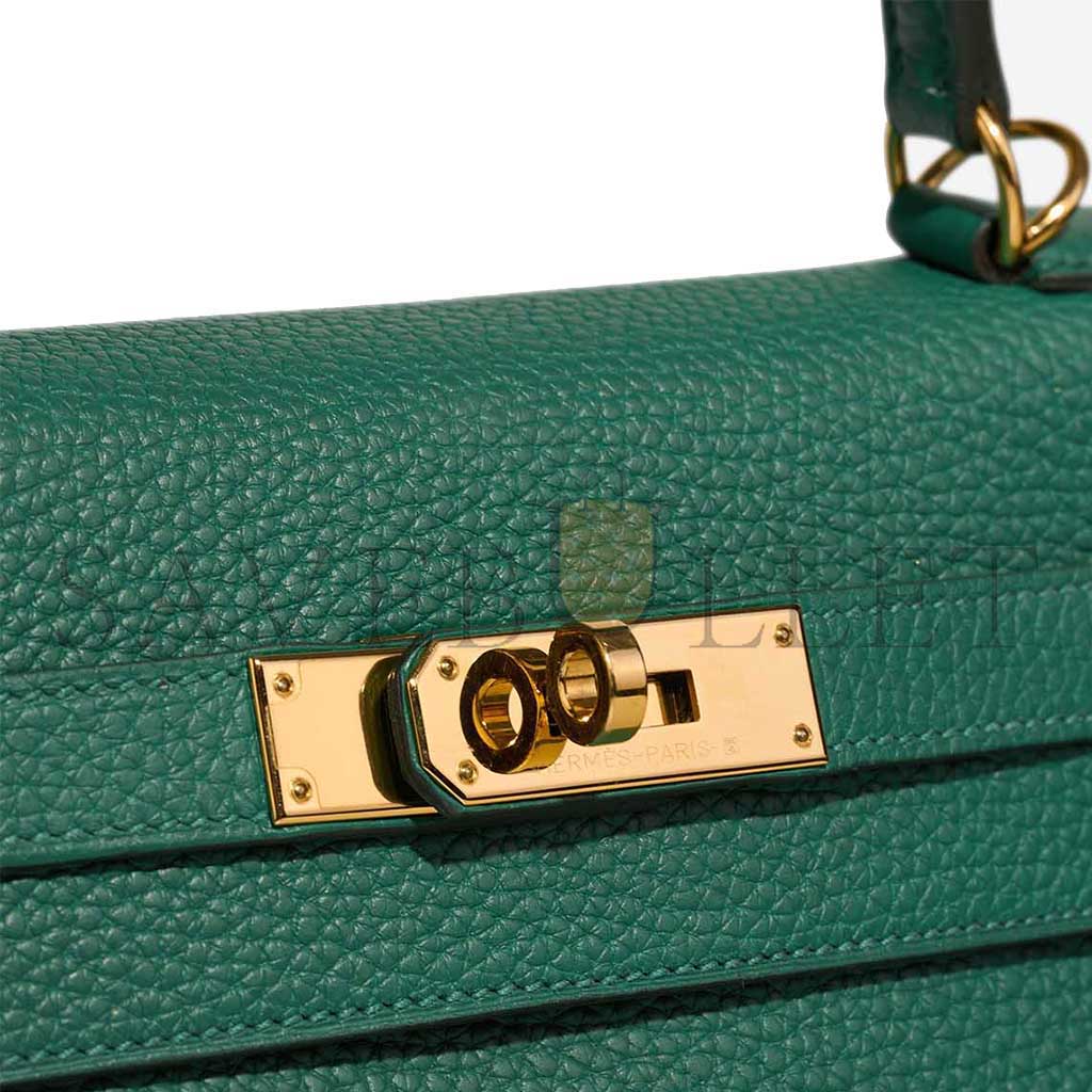 HERMÈS KELLY 25 MALACHITE GREEN GOLD BUCKLE (25*17*7cm)