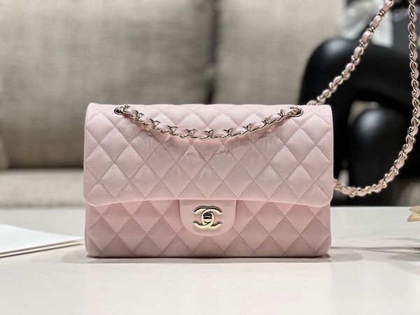 TOP CHANEL Classic Flap Bag Caviar Medium 25.5cm – Light Pink & GHW