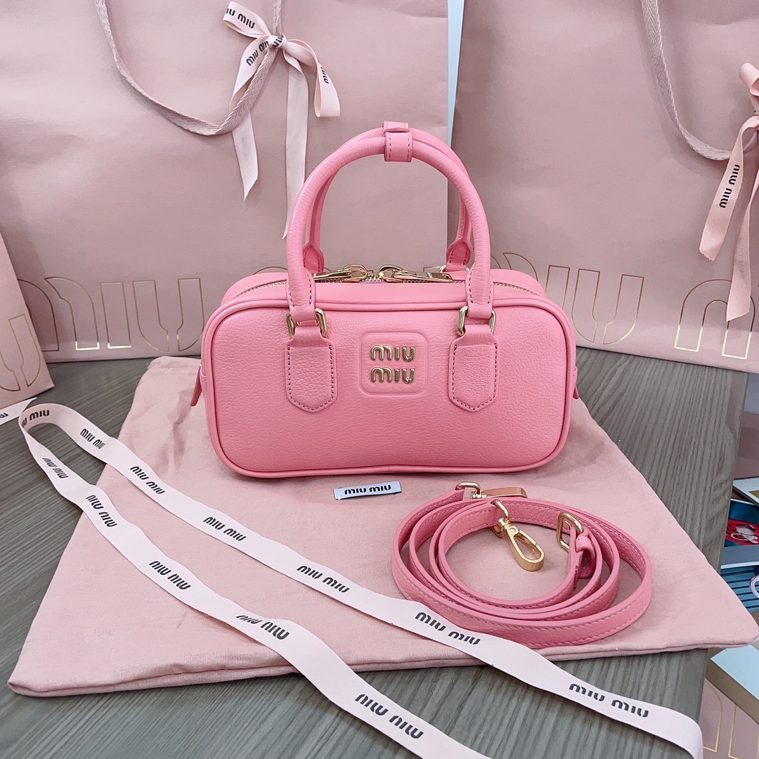 TOP Miu Miu Bowling Bag Particles Calfskin 22x10.5x7.5cm - 3 Color