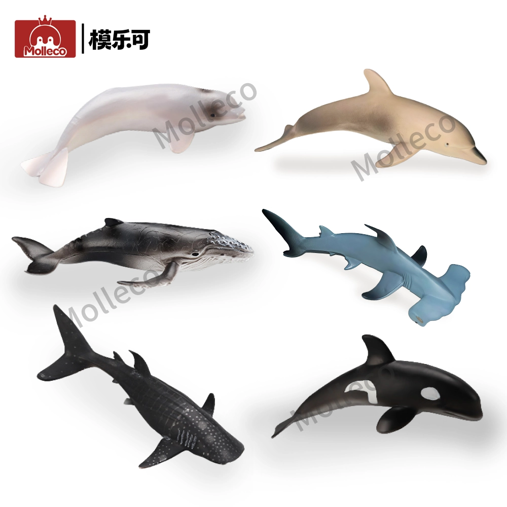 Molleco Marine Animal Figure Toys for Kids and Children Small Hammerhead Shark+Small Whale Shark+Small Humpback Whale+Small Dolphin+Small Beluga Whale+Small Tiger Shark CP024-1-2-3-4-5-6