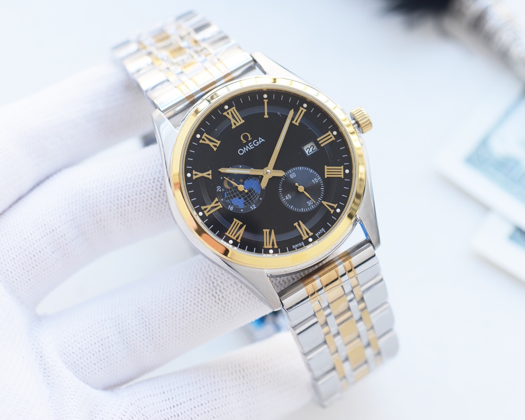 TOP OMEGA Men's Stainless Steel  Strap 42mm Watch- 4 Colors