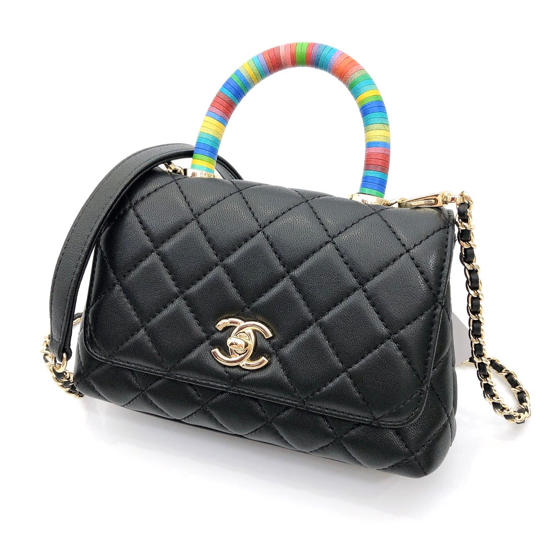 TOP CHANEL Coco Handle Bag Rainbow Top Small 19cm - Black & GHW