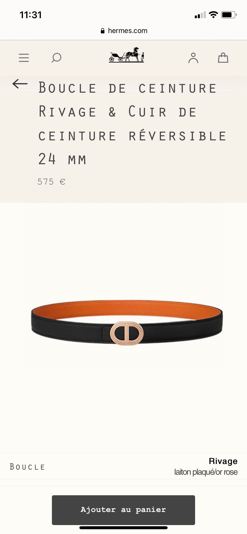 TOP HERMES Double Sided Waistband - 2.4CM