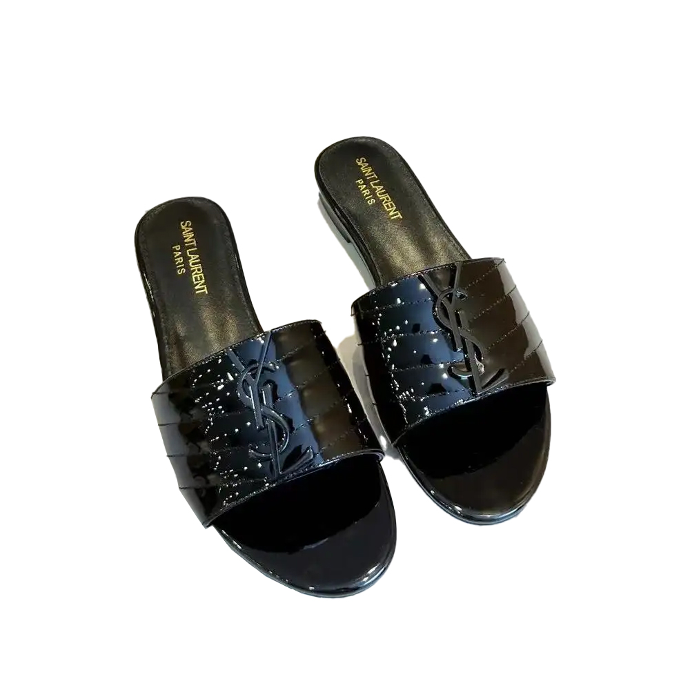 YSL Saint Laurent Black Label Slippers Patent Leather (Replica)