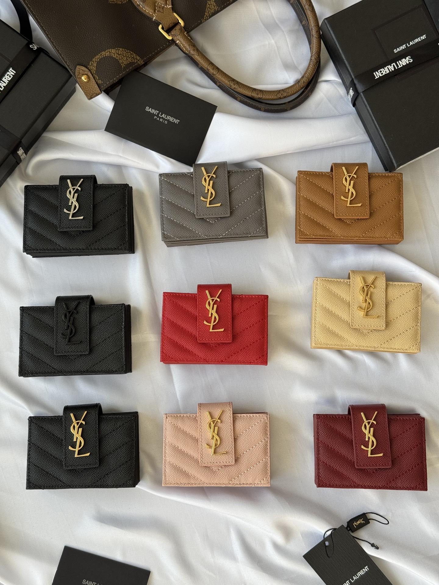 TOP Yves Saint Cowhide Accordion Card Holder 10x6.5x2cm - 9 Colors