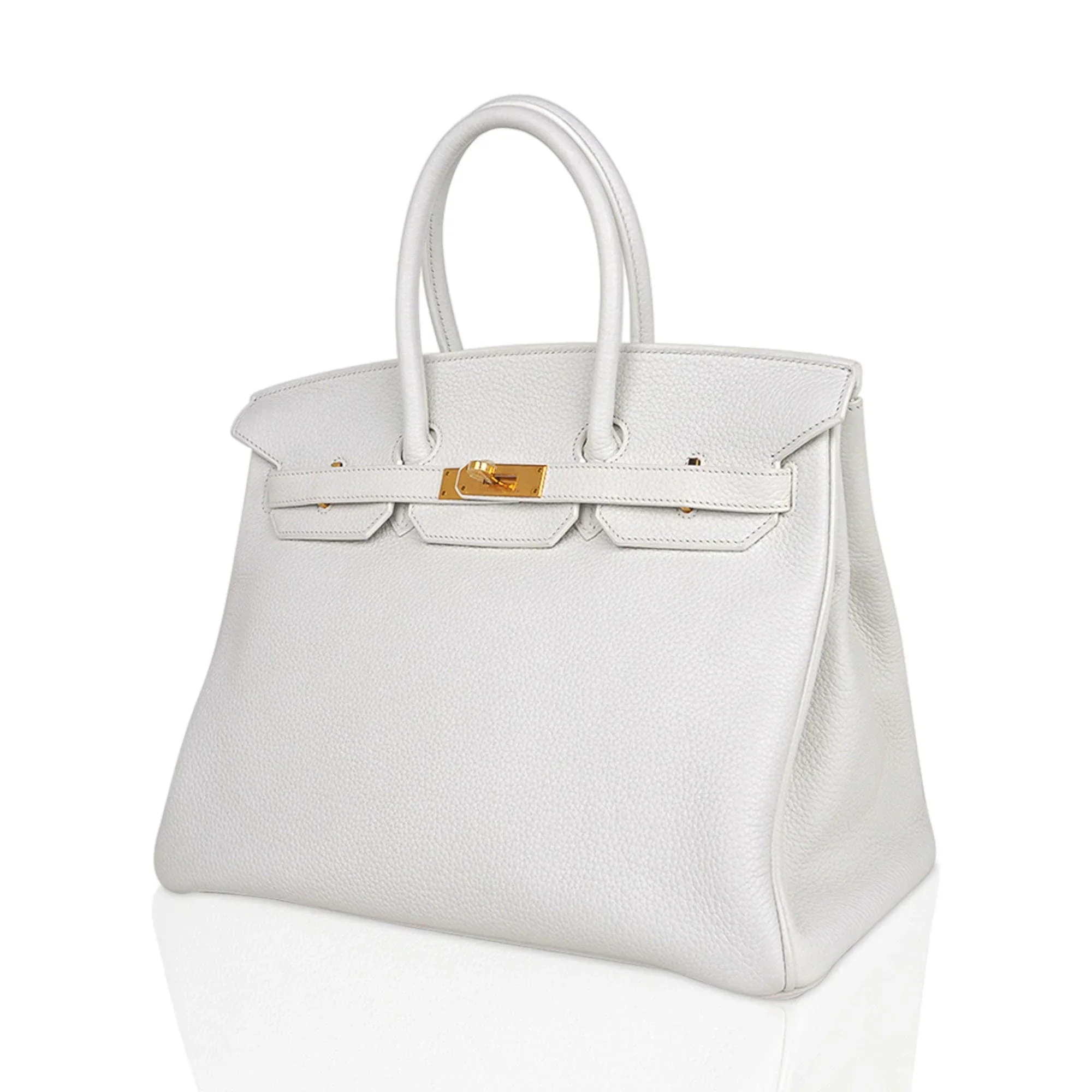 Birkin 35 Bag White Gold Hardware Clemence Leather New