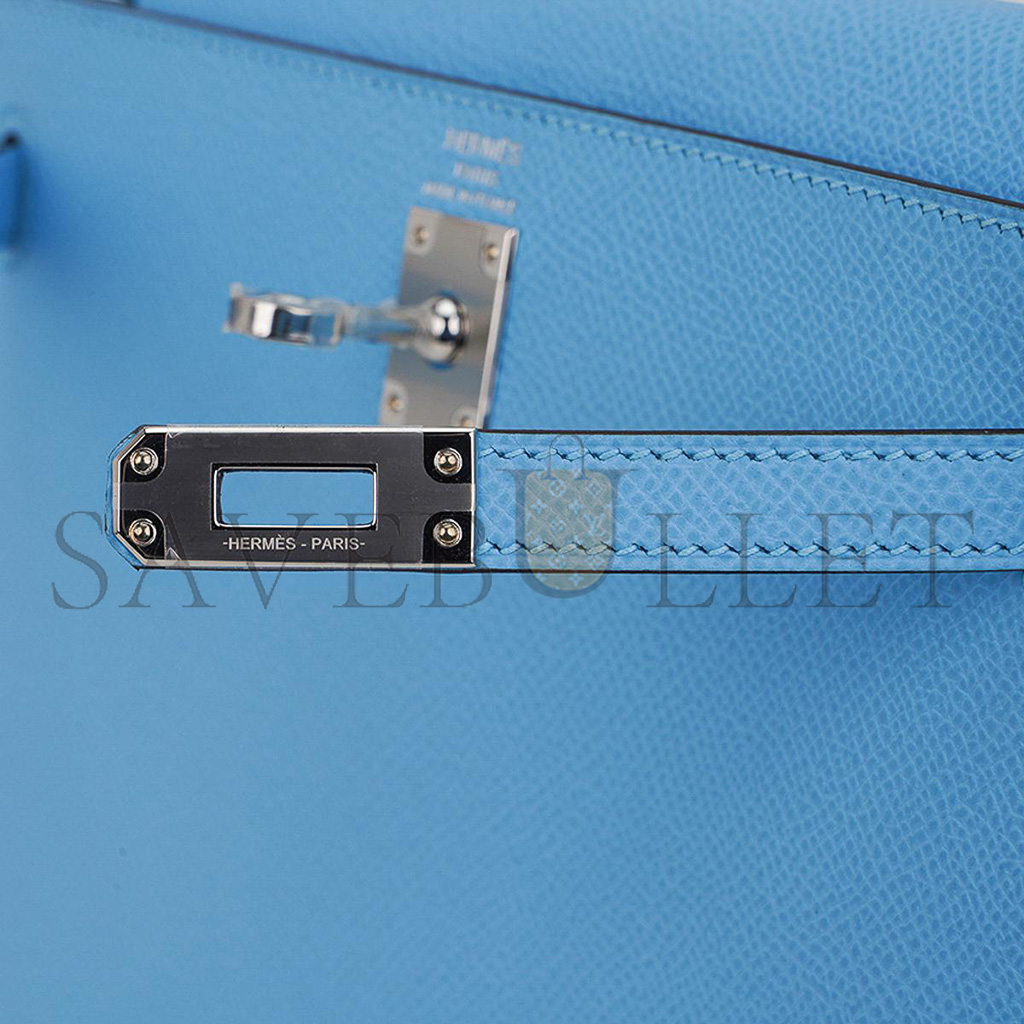 HERMÈS KELLY SELLIER 25 BAG BLUE CELESTE PALLADIUM EPSOM LEATHER (25*17*7cm)