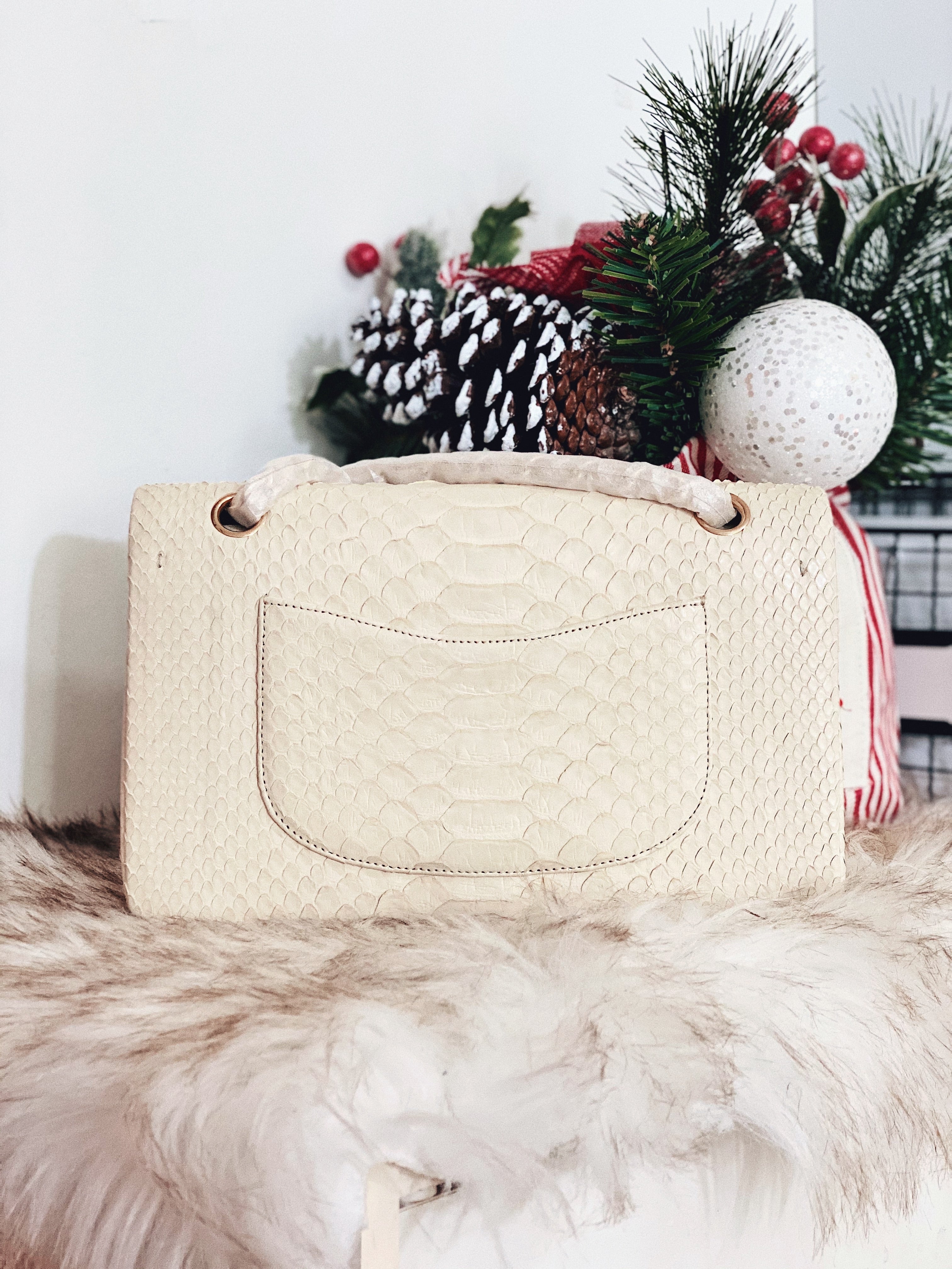 TOP CHANEL Classic Flap Bag True Python Leather Medium 25.5cm