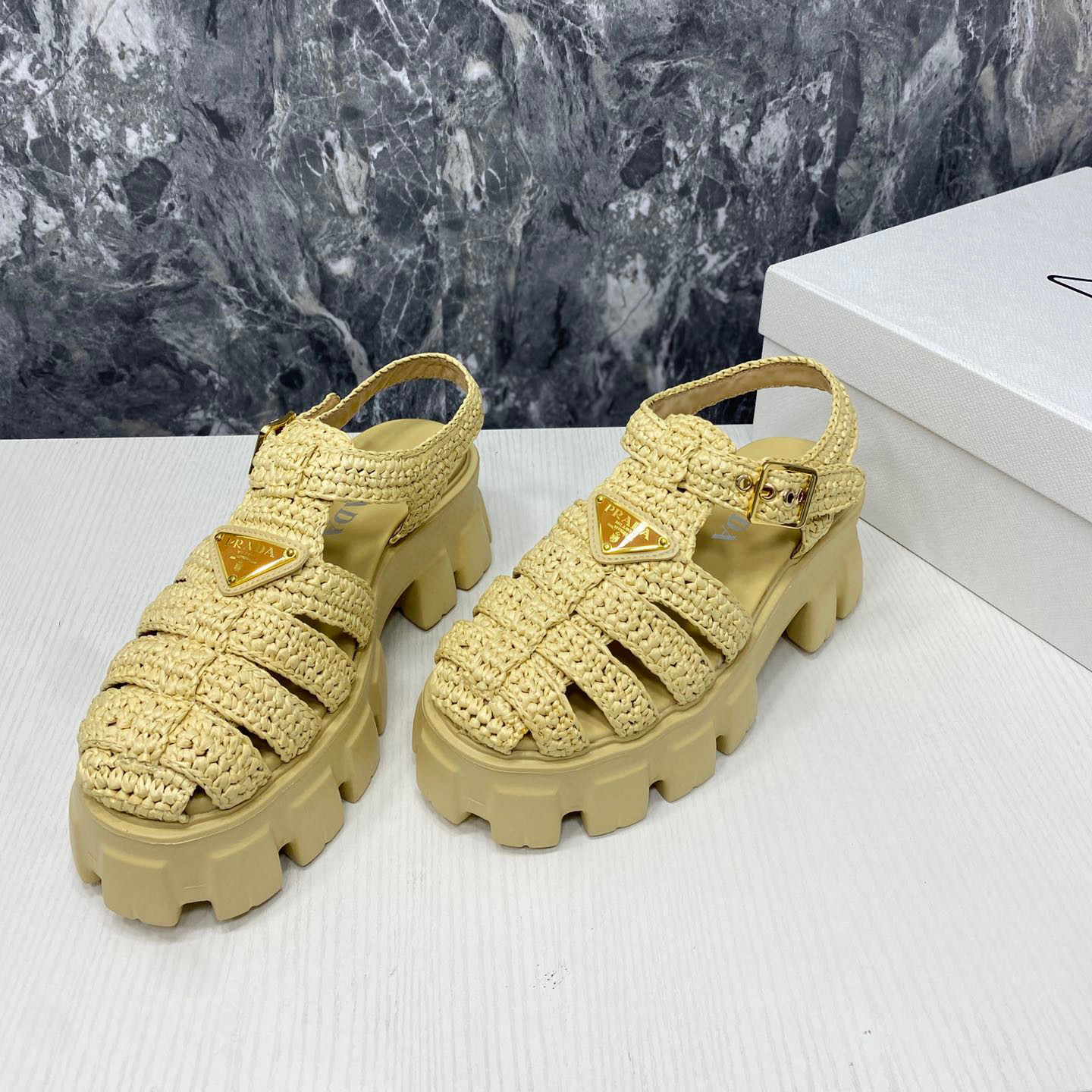 Prada Monolith Fabric Knit Buckle Slide  Sandal (Replica)